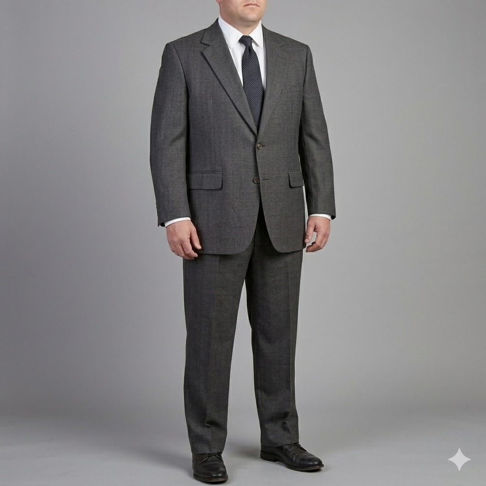 John Alexander Wool Two Button Suit Set‎ Gray Windowpane Made in USA